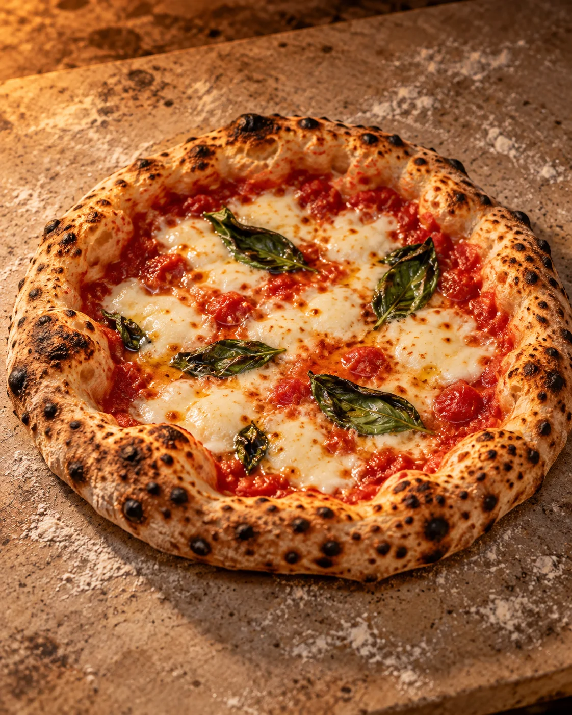 Pizza napolitana sobre la piedra del horno