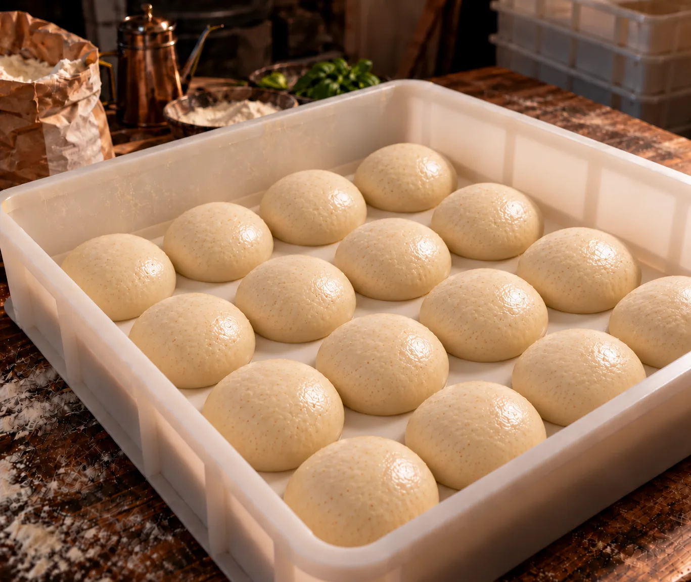 Bolas de masa listas en su bandeja